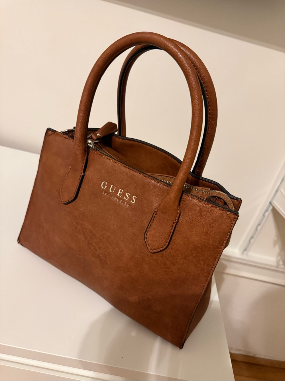 GUESS Tan Brown Double-Handle Satchel